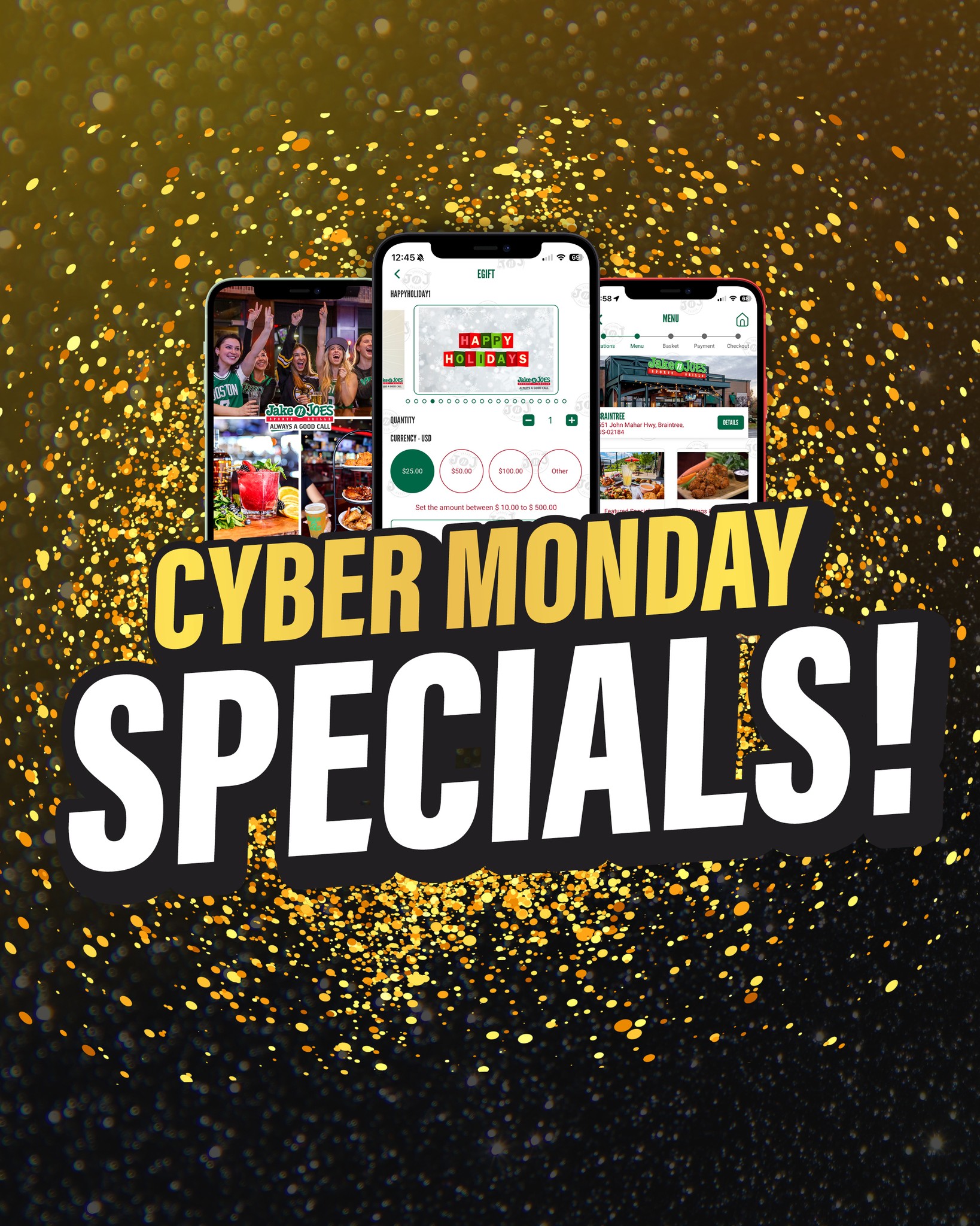 Your Cyber Monday playbook:
Order takeout. Save 20%
Send a gift card. Save 20%
Buy the merch. Save 20%
Online only, today only.  Don’t miss it.